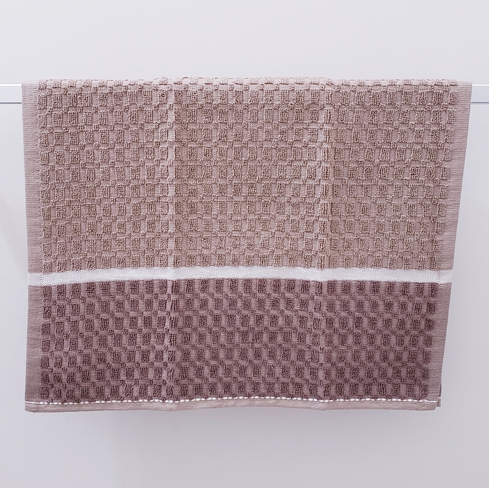 💘FINAL⚜️NEW!⬜️ #9040-B ■Tan Block design Hang'N'Snap HAND Towel 💟PLASTIC SNAP - Picture 5 of 12